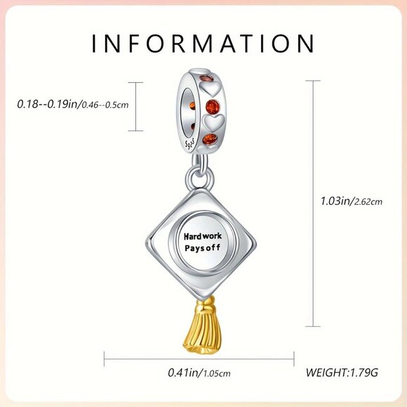 Sterling Silver Diploma Graduation Charm Diploma w/ Book - Picture 2 of 2